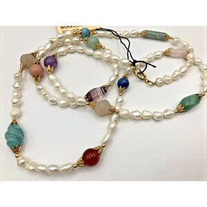 40” Vintage Saks Fifth ave Ro-do  Fresh Water Pearl Semi Precious Stones sautoir